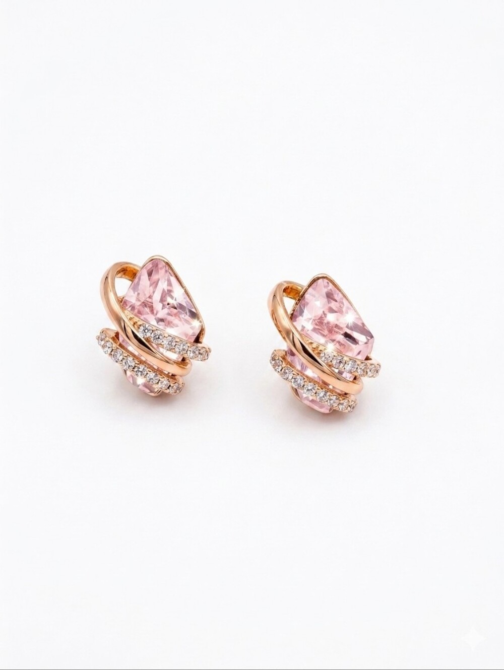 Rose Gold Tone Light Pink Teardrop Crystal Pavé Accent Swirl Earrings